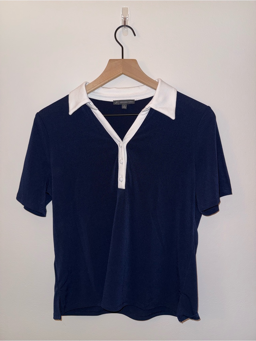 Adrianna Papell Navy Polo with White Collar and Placket